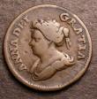 London Coins : A147 : Lot 1460 : Farthing 1713 Contemporary Forgery in copper ANNA DEI GRATIA obverse BRITANNIA.1713. continuous over...
