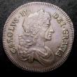 London Coins : A148 : Lot 1640 : Crown 1680 Third Bust, TRICESIMO SECVNDO edge, unaltered date ESC 58 EF, the obverse with some old s...