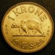 London Coins : A148 : Lot 750 : Greenland 1 Krone 1926 no centre dot in centre heart KM#8 Lustrous UNC