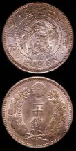 London Coins : A149 : Lot 1239 : Japan (2) 20 Sen 1892 Y#24 A/UNC and lustrous with an attractive underlying tone, 20 Sen 1906 Y#30 L...