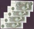 London Coins : A149 : Lot 150 : One Pound Page B322 (4) issued 1970, low numbers, series HU72 000009, HU72 000011, HU72 000012 &...