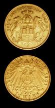 London Coins : A151 : Lot 1007 : German States - Prussia 10 Marks 1872B KM#502 NVF, Hamburg 10 Marks 1901J KM#608 VF