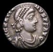 London Coins : A151 : Lot 1986 : Ar Siliqua.  Gratian.  C, 367-383 AD.  Rev; VIRTVS ROMANORVM, Roma seated facing on throne, head lef...