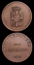 London Coins : A153 : Lot 936 : Denmark Token issues (2) 16 Skilling 1814 KM#Tn3 NVF, 6 Skilling 1813 KM#Tn1 Fine or better, both sc...