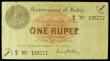 London Coins : A155 : Lot 1877 : India 1 rupee dated 1917 series B/4 135777 with Gubbay signature, Pick1g, this series with the B pre...