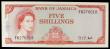London Coins : A155 : Lot 1913 : Jamaica 5 shillings issued 1964-66, QE2 portrait at left, series FK276018, Hall signature Acting Gov...