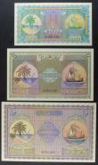 London Coins : A157 : Lot 213 : Maldives (3) 1 Rupee Pick 2b, 2 Rupees Pick3b, 5 Rupees Pick4b, dated 4th June 1960, palm tree at le...