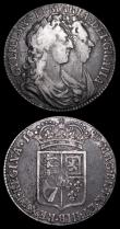 London Coins : A157 : Lot 2514 : Halfcrowns (2) 1689 First Shield, Caul only frosted, with pearls, First V of GVLIELMVS over A (or in...