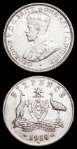 London Coins : A158 : Lot 1010 : Australia (2) Sixpence 1918M KM#25 GVF, Threepence 1943 KM#37 Lustrous UNC