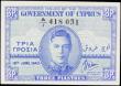 London Coins : A158 : Lot 227 : Cyprus Government 3 Piastres dated 18th June 1943 series A/1 418031, Pick28a, portrait KGVI at centr...