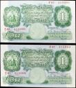 London Coins : A158 : Lot 30 : One Pound Mahon (2) B212 issued 1928, a consecutively numbered pair F87 415089 & F87 415090, ori...