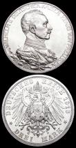 London Coins : A159 : Lot 2011 : German States - Prussia (2) 3 Marks 1913A Wilhelm II 25th Year of Reign Proof KM#535 nFDC retaining ...