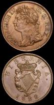 London Coins : A159 : Lot 3237 : Ireland Halfpennies (2) 1822 S.6624 EF toned, 1823 S.6624 VF the reverse once lightly cleaned and re...