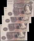 London Coins : A160 : Lot 112 : Ten Pounds Page B327 (4) issued 1971, a consecutively numbered run of Replacement notes series M13 6...