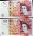 London Coins : A160 : Lot 146 : Fifty Pounds Salmon B410 (2) issued 2011 a pair of consecutively numbered first series notes, AA01 1...