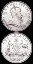London Coins : A160 : Lot 3076 : Australia (2) Shilling 1910 KM#20 GEF/AU and lustrous the obverse with some toning and some contact ...