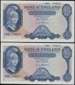 London Coins : A160 : Lot 90 : Five Pounds O'Brien B277 (2) issued 1957, a consecutively numbered pair first series A86 133511...
