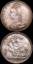 London Coins : A161 : Lot 1488 : Crown 1889 ESC 299 Davies 483 dies 1A A/UNC with gold toning, Shilling 1890 ESC 1357, Bull 3144 UNC ...