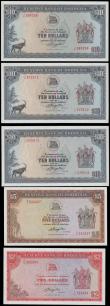 London Coins : A161 : Lot 412 : Rhodesia Reserve Bank (5), 10 Dollars (3) dated 1979 & 1976 including a pair of consecutively nu...