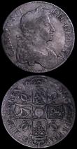 London Coins : A162 : Lot 1743 : Crowns (2) 1662 Rose below bust, edge undated ESC 15, Bull 339 Near Fine/Fine with old grey toning, ...