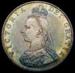 London Coins : A163 : Lot 438 : Double Florin 1887 Roman 1 ESC 394 UNC with blue, green and gold toning, a superb example, in an LCG...