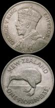 London Coins : A164 : Lot 470 : New Zealand Florins (3) 1933 KM#4 GEF, 1937 KM#10.1 GEF, 1942 KM#10.1 EF with a small dig in the rev...