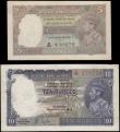 London Coins : A165 : Lot 1226 : India KGVI portrait 1943 undated issues (2) comprising 5 Rupees Pick 18b signed Deshmukh black seria...