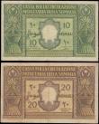 London Coins : A165 : Lot 1232 : Italian Somaliland (2) including 10 Somali Pick 13a dated 1950 series A 030 No. 001361, green and ye...