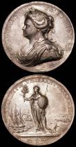 London Coins : A165 : Lot 1369 : Medals (2) Peace of Utrecht 1713 Eimer 460 35mm diameter in silver, Obverse draped bust left, ANNA ....