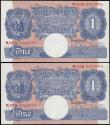 London Coins : A165 : Lot 191 : One Pounds Peppiatt blue B249 (2) issued 1940 a consecutive run W03D 653944 and 653945 about UNC to ...
