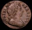 London Coins : A165 : Lot 2558 : Farthing 1700 B in BRIT broken at it's base and resembling an R, Small T's in TERTIVS, ext...