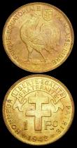 London Coins : A166 : Lot 2744 : French Equatorial Africa (3) One Franc 1942SA Brass KM#2 UNC and lustrous with a small spot on the r...