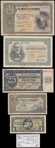 London Coins : A166 : Lot 423 : Spain (6) in mixed grades comprising 500 Pesetas Pick 124a dated 21st October 1940 serial number 044...
