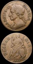 London Coins : A167 : Lot 2427 : Farthings (2) 1672 Loose Drapery Peck 521 Bold Fine or better, 1673 CAROLA error legend, Peck 523 NV...