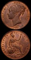 London Coins : A169 : Lot 1673 : Penny 1841 REG No Colon Peck 1484 EF with traces of lustre and some contact marks, Halfpenny 1841 Pe...