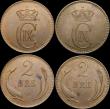 London Coins : A169 : Lot 2153 : Denmark (4) 2 Ore (3) 1874 (h) CS KM#793.1 Toned UNC, 1889 (h) CS KM#793.1 EF, 1899 (h) VBP KM#793.2...