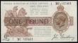 London Coins : A173 : Lot 6 : One Pound Bradbury T16 issued 1917 serial F/1 825461 EF
