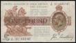 London Coins : A173 : Lot 8 : One Pound Bradbury Third Issue T16 Waterlow Bros & Layton photogravure printing in Brown, Purple...