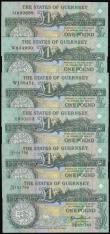 London Coins : A177 : Lot 115 : Guernsey One Pound 1990-1991 issues (7) signature D.P.Trestain Pick 52b serial number M000688, signa...