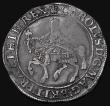 London Coins : A177 : Lot 1246 : Halfcrown Charles I Tower Mint, Group II, type 2A, Smaller horse, cross on housings, Reverse: Oval s...