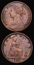 London Coins : A177 : Lot 1510 : Farthings (2) 1869 Freeman 522 dies 3+B VF, 1895 Bun Head Freeman 570 dies 7+F NEF with a trace of l...