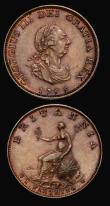 London Coins : A177 : Lot 1833 : Penny 1854 Ornamental Trident Peck 1507 GVF with a stain on the reverse, Farthing 1799 Peck 1279 NEF