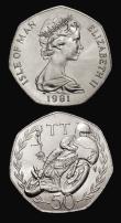 London Coins : A178 : Lot 1116 : Isle of Man Fifty Pences 1981AA TT Races (2) KM#83 both lustrous UNC
