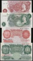 London Coins : A178 : Lot 33 : O'Brien (4) Ten Shillings B271 1955 N38Y 179409 Unc, One Pound B273 prefix X96K EF, One Pound B...