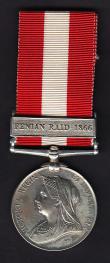 London Coins : A178 : Lot 757 : Canada General Service Medal with Fenian Raid 1866 clasp, awarded to Pte. C. McDoff, Varennes I Co. ...