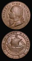 London Coins : A179 : Lot 790 : Halfpennies 18th Century Hampshire - Isle of Wight (2) Newport 1792 Obverse: Bust left ROBERT BIRD W...