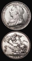 London Coins : A181 : Lot 1618 : Crowns (2) 1893 LVI ESC 303, Bull 2593, Davies 501 dies 1A, GVF 1895 LVIII ESC 308, Bull 2598, Davie...