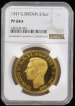 London Coins : A181 : Lot 1675 : Five Pounds 1937 Gold Proof S.4074, Marsh F40, in an NGC holder and graded PF64*, coins with the sta...