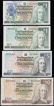 London Coins : A181 : Lot 396 : Scotland, Bank of Scotland (4) One Pounds 24.3.1992 and 8.12.1992 AU-Unc, Five Pounds 24.1.1990 EF, ...