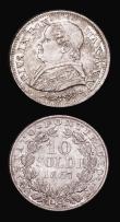 London Coins : A182 : Lot 1217 : Italian States - Papal States (2) Ten Soldi 1867XXI-R KM#1376 UNC the obverse with some toning, Five...